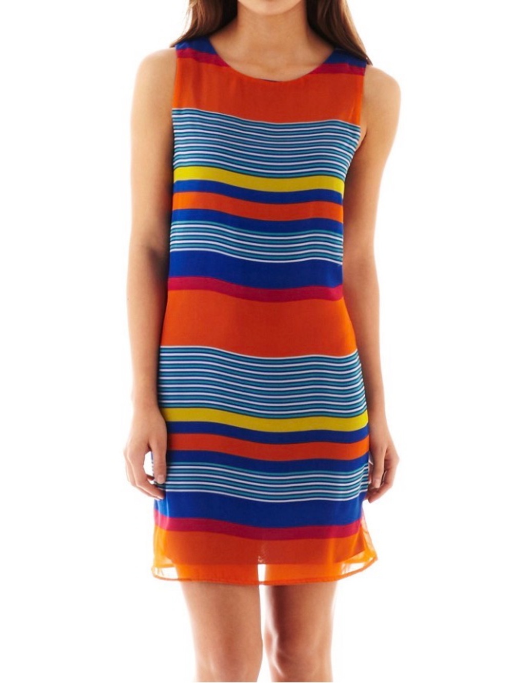 Bisou Bisou Orange Multi-Stripe Sleeveless Mini Dress
